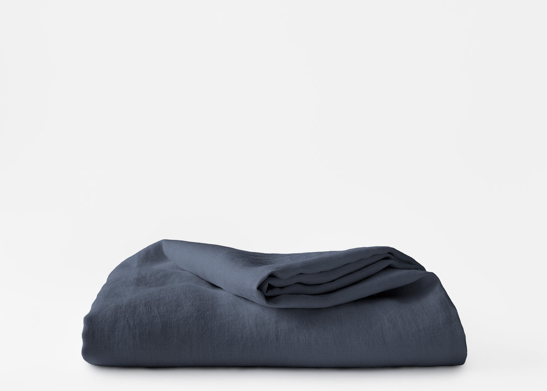 hemp duvet cover in a muted navy color